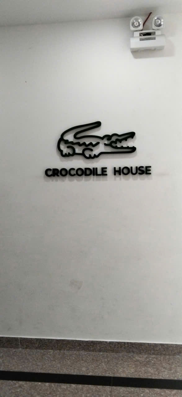 Gia công logo chữ nổi mica gắn tường Crocodile House Nha Trang
